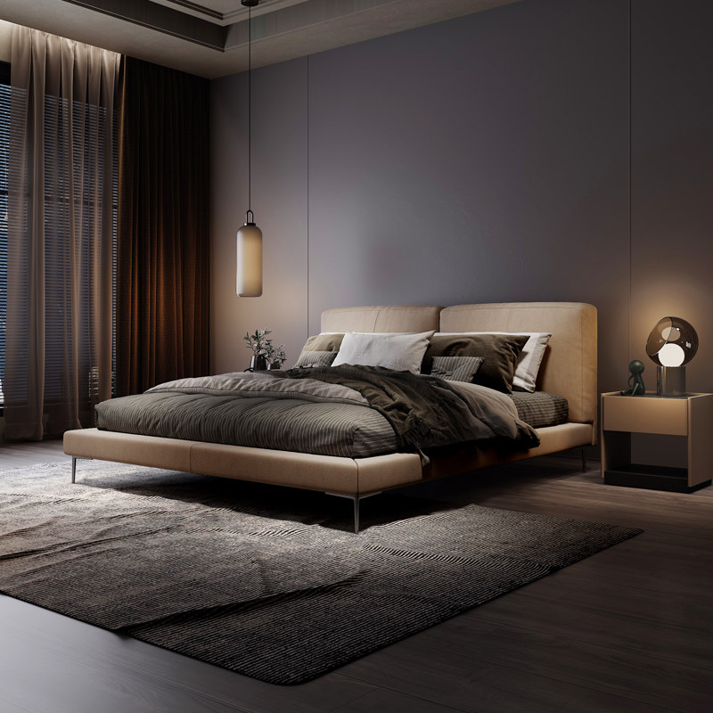 纳威2021年新款真皮轻奢现代主卧设计师软床意式皮艺床