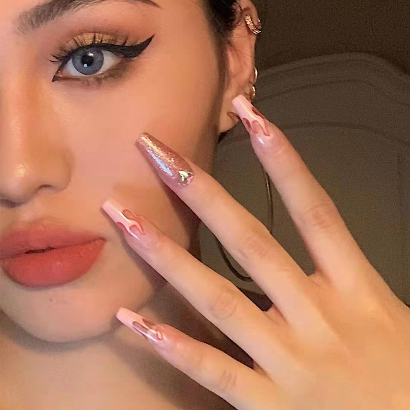 手工定制小红书同款辣妹欧美风粉色白色火焰花纹美甲工具