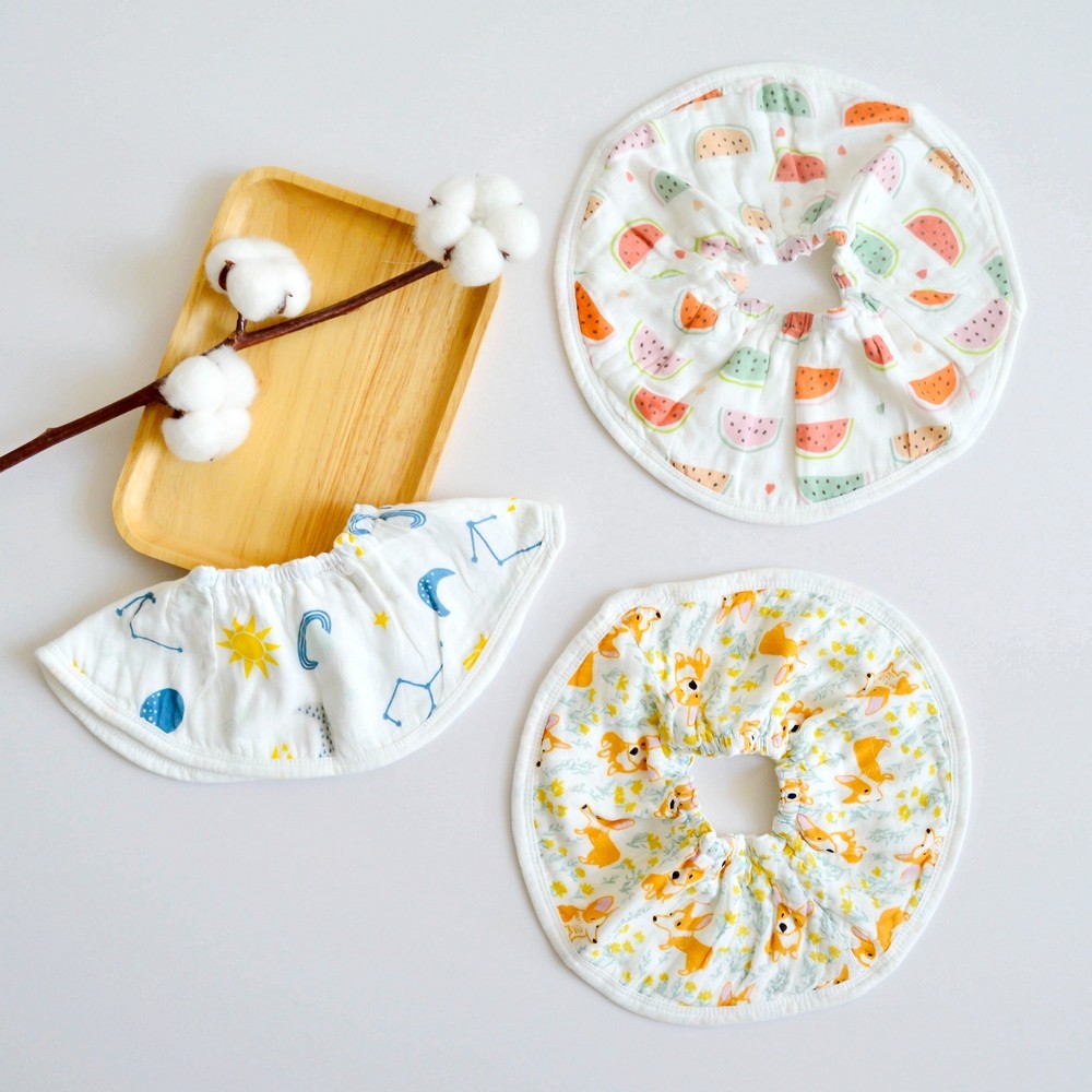 2件包邮muslin竹棉松紧纱布围嘴360度旋转围兜小围嘴