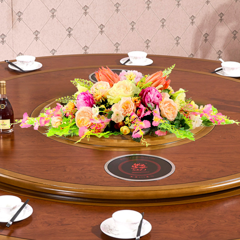 酒店餐厅摆台仿真花装饰品花卉圆形餐桌面转盘帝王花假花摆设花艺
