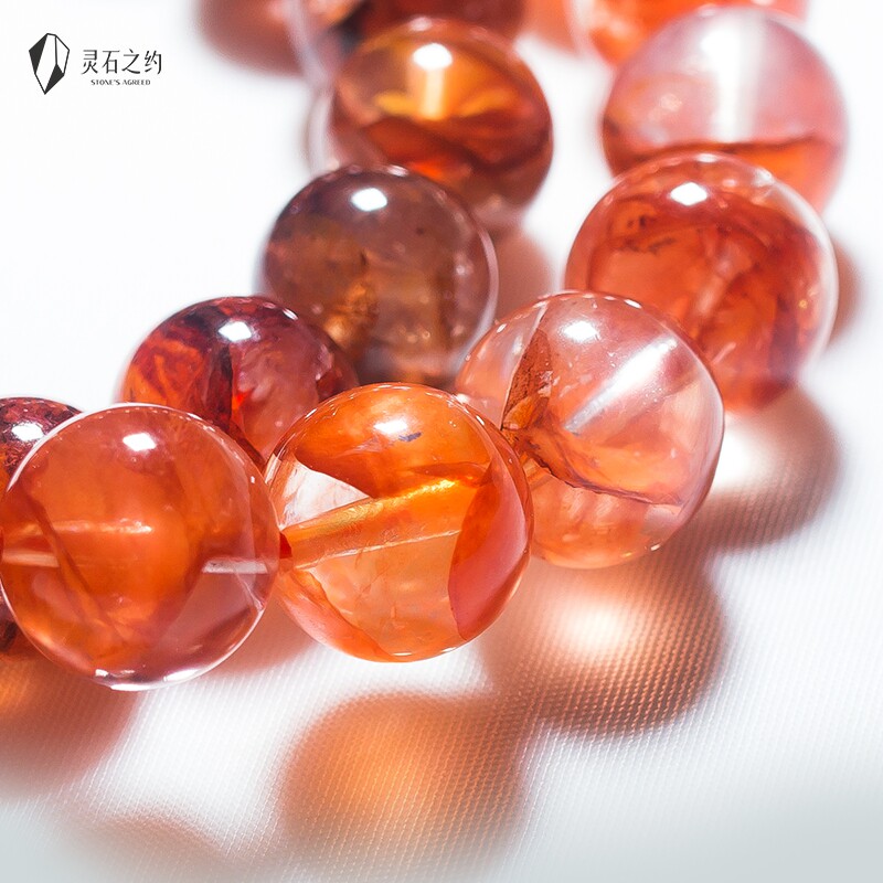 灵石之约天然水晶胶花手链血红黄手串饰品鸩羽幽灵手链