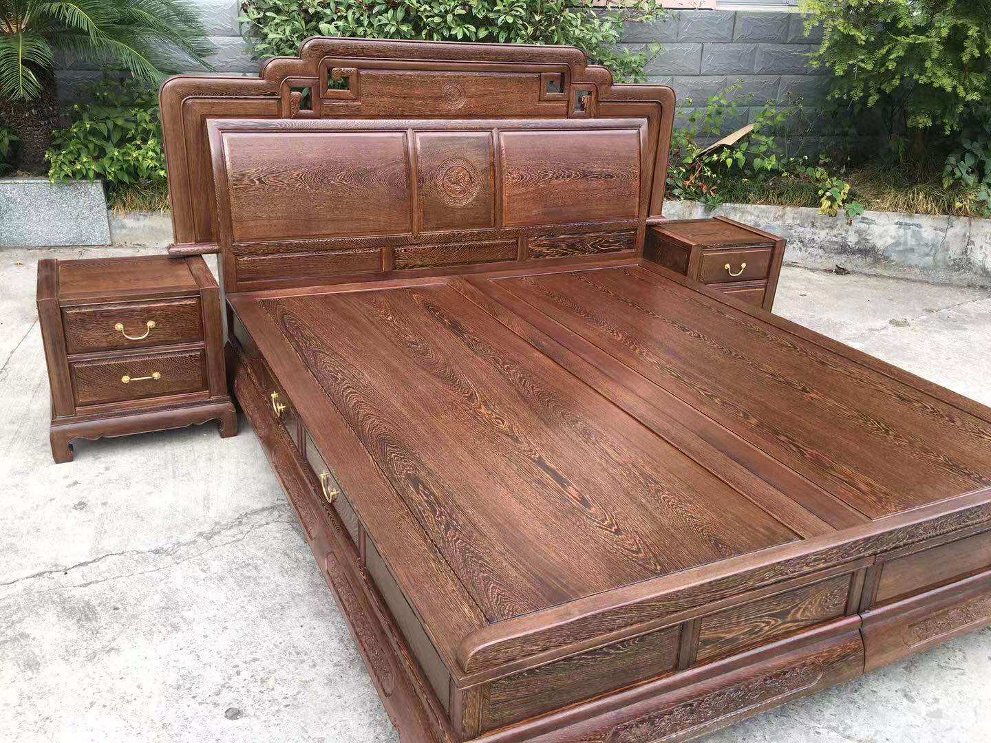 木床红木实木鸡翅鸡翅木双人18米大床雕花明清实木床