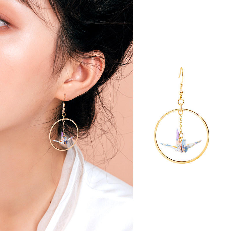 osewaya耳夹和风千纸鹤圈圈耳环日系清新新简约耳饰耳夹