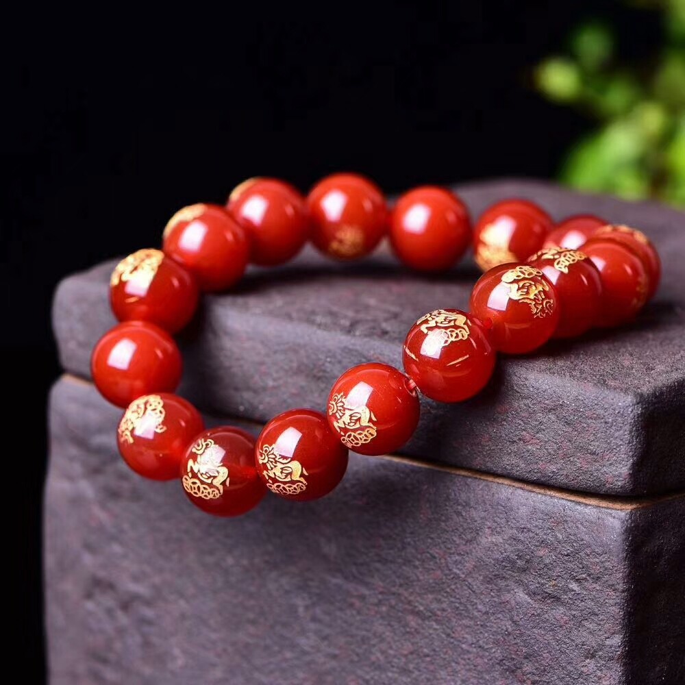 天然玛瑙麒麟手链男款佛珠手串女水晶情侣饰品手链