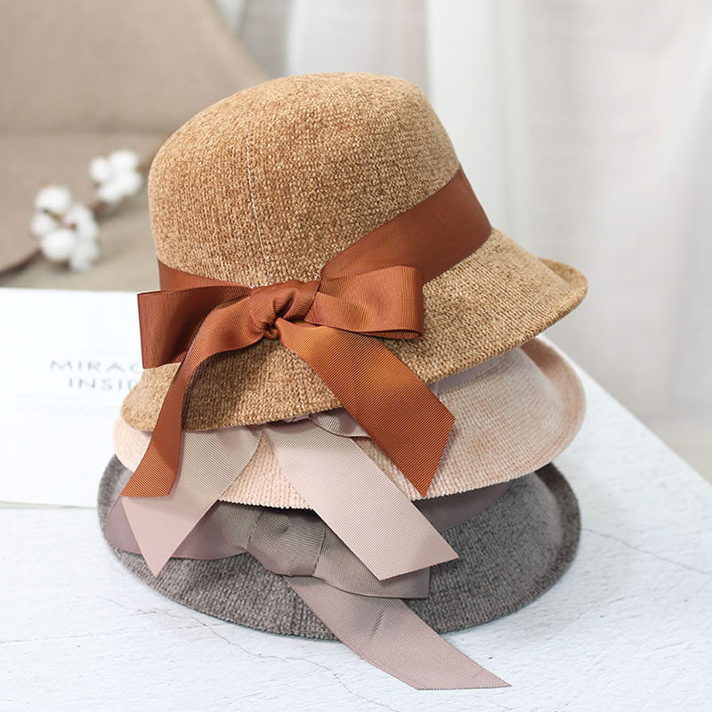 帽子子女春秋出游休闲圆顶卷边礼帽蝴蝶结宽檐帽子