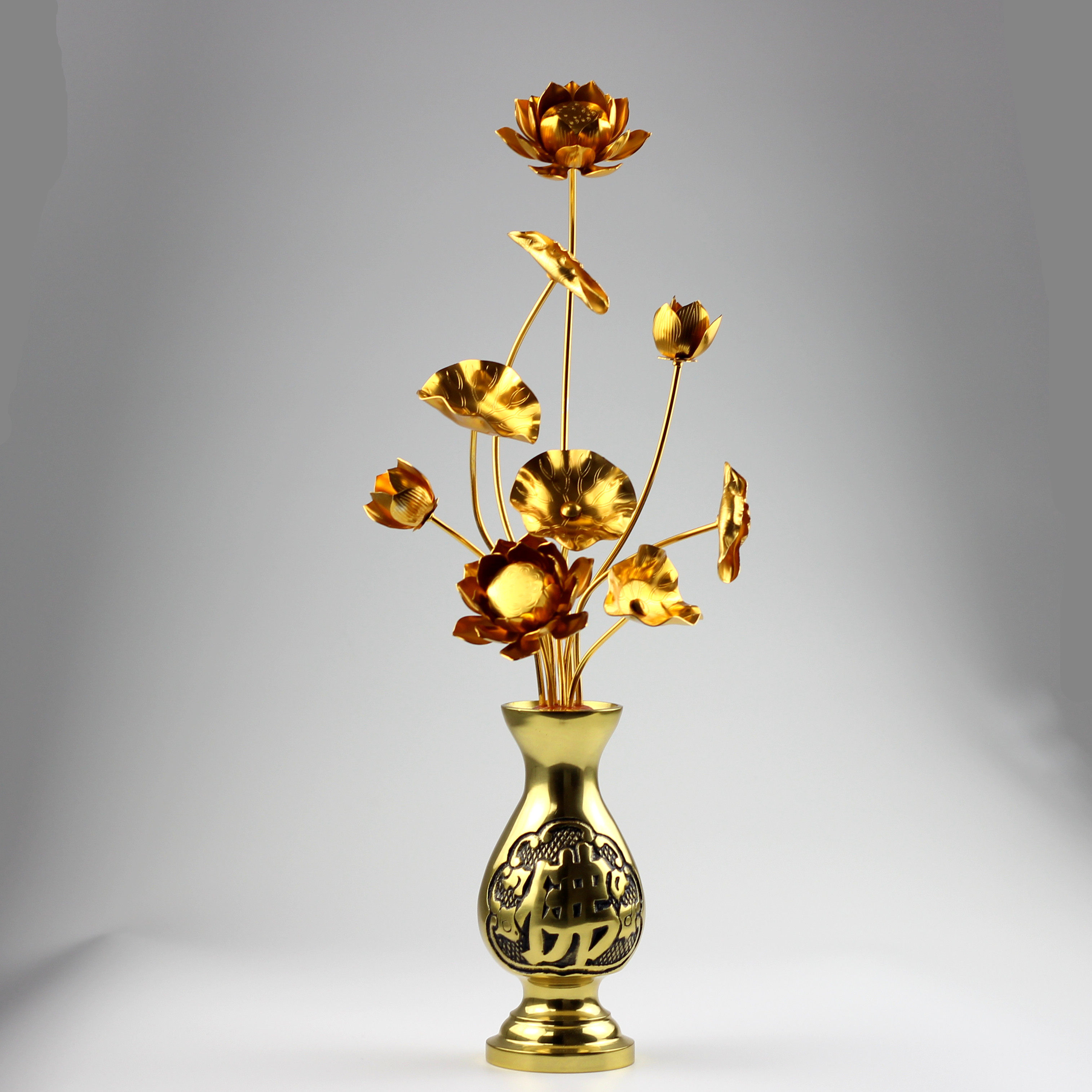 莲花金莲花日式纯铜佛前寺院荷花小号常花大号仿真花