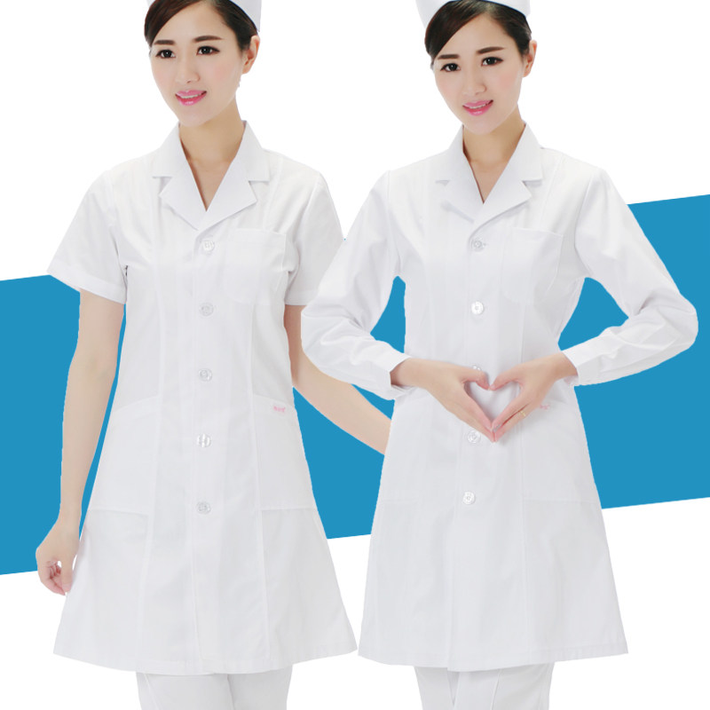纯白白医生服夏白大褂短袖实验隔离纯蓝长袖医生医护制服
