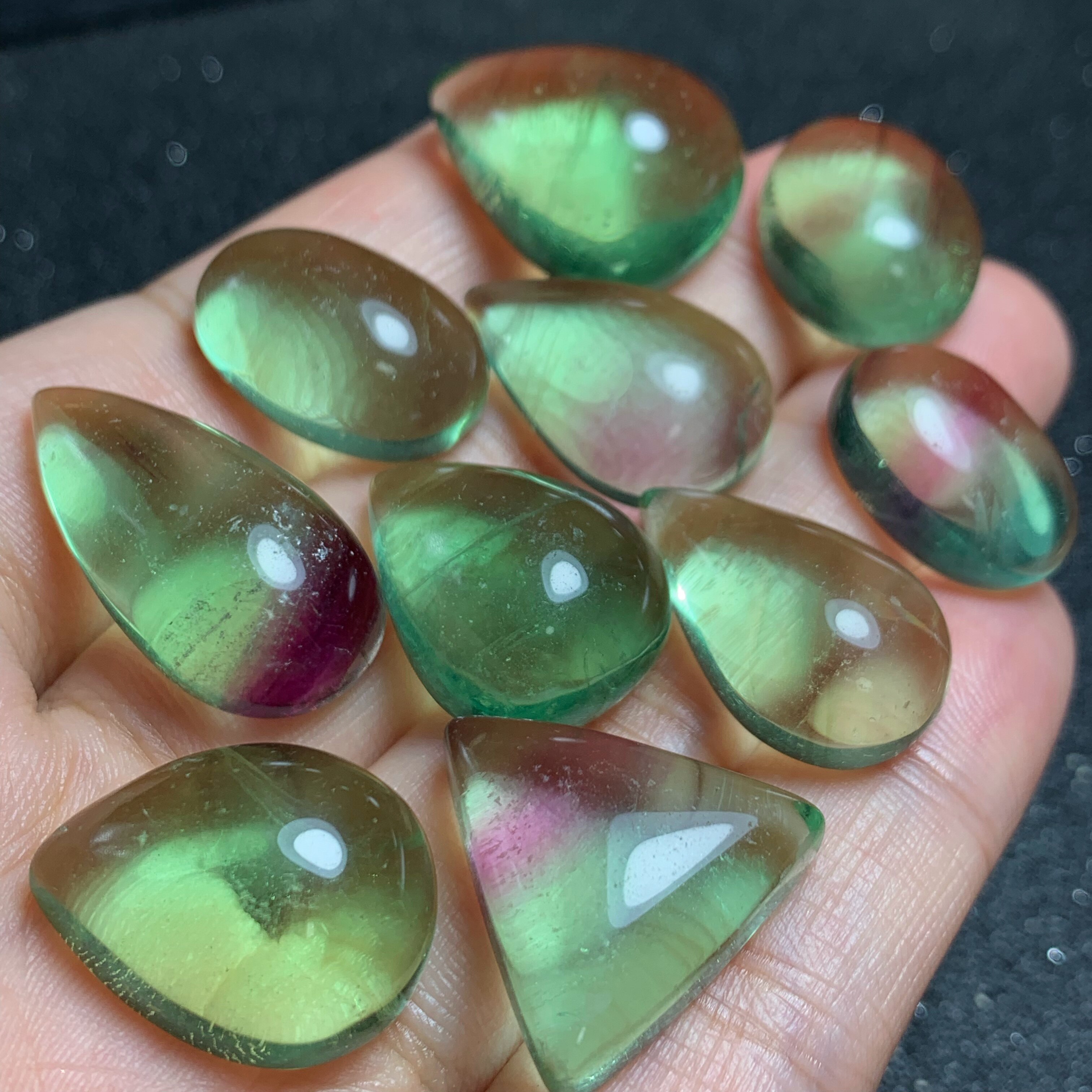 天然萤石水晶吊坠裸石绿色色系紫色蛋面水滴项坠