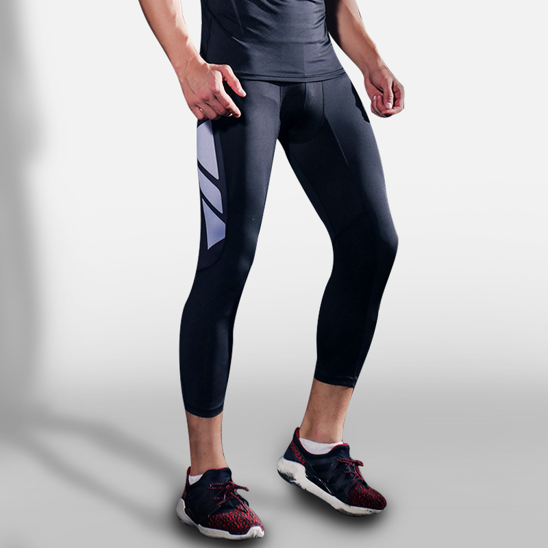 篮球九分高弹薄款压缩七分球速护腿训练跑步健身裤