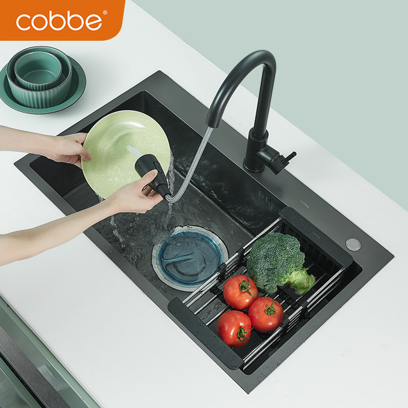洗菜菜盆卡贝纳米手工水槽单槽厨房不锈钢黑色水槽套餐