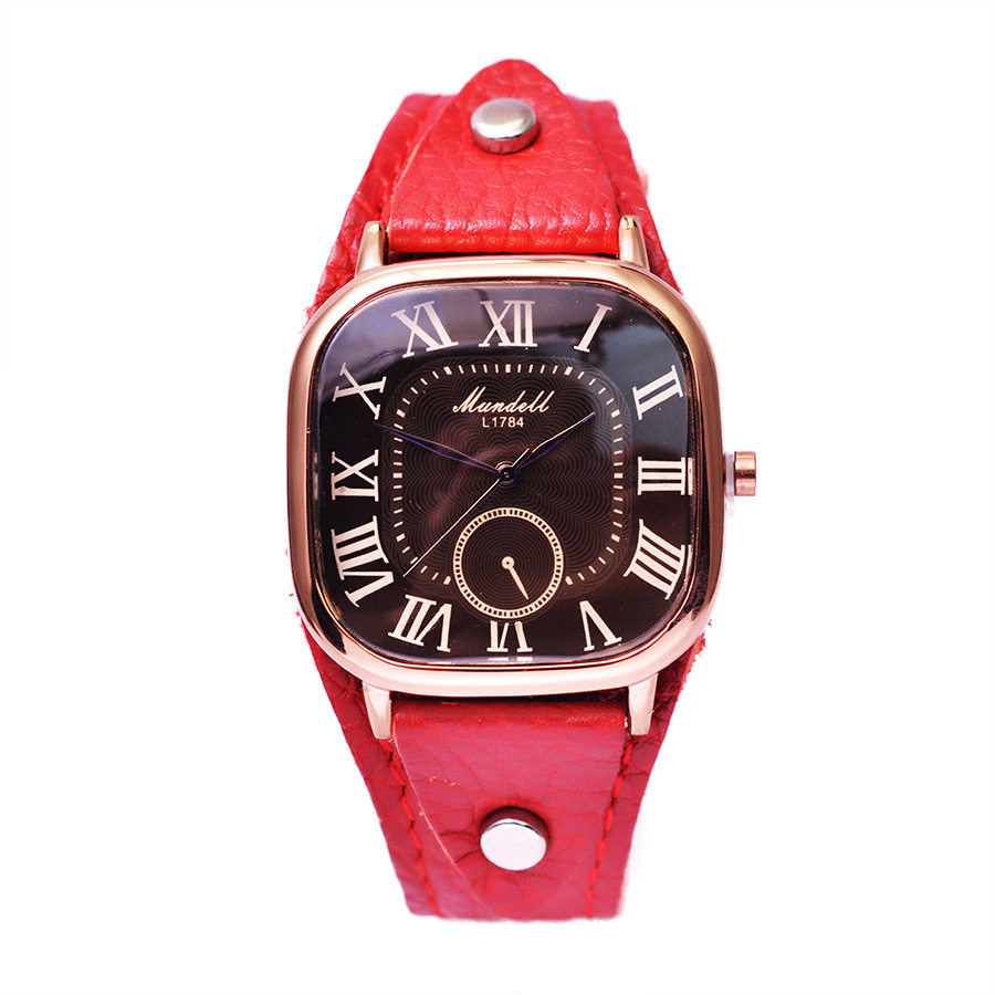mundell欧洲站时尚方形欧美罗马复古牛皮手表女真国产腕表
