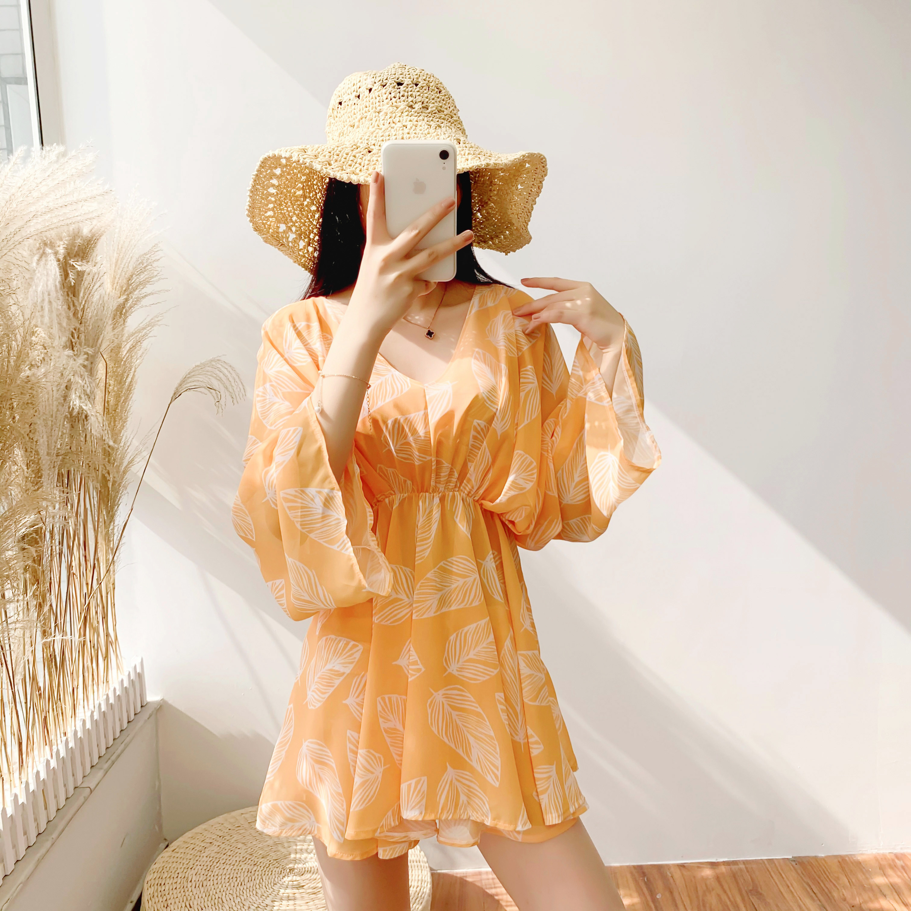 mz防晒泳衣女夏仙气保守遮肚显瘦分体小胸分体泳衣