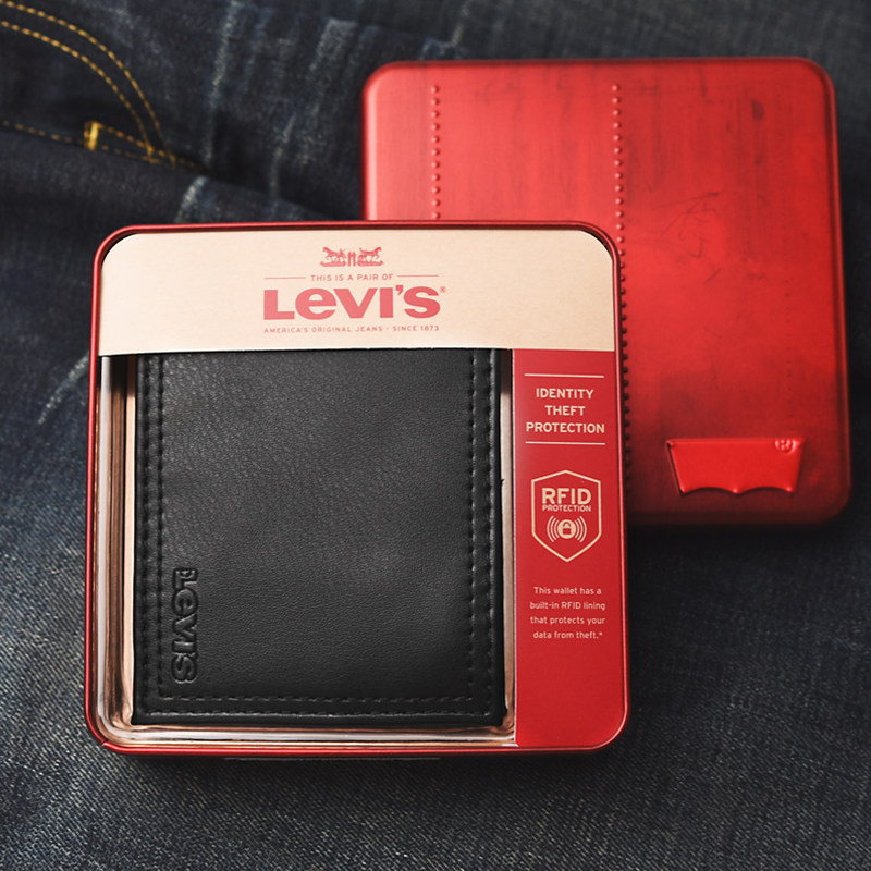 美国正品levis李维斯真皮钱包男士复古时尚潮牌短款皮夹原装礼盒