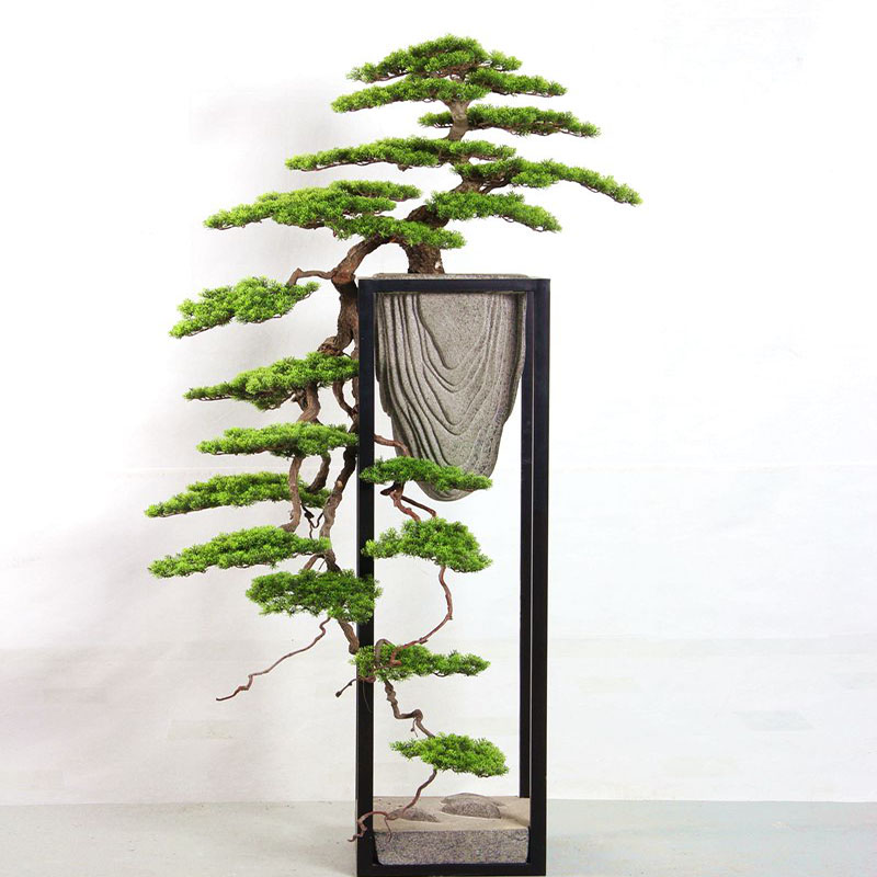 大型落地崖柏盆景松仿真迎客罗汉松售楼处样板间会所别墅装饰摆件