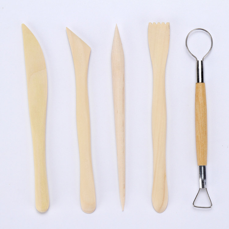 工具木质陶艺5件套陶泥泥塑软陶套装泥刀模型制作工具