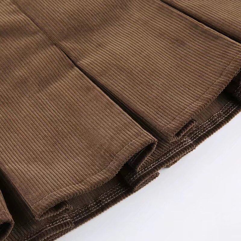 brandymelville棕色复古灯芯绒百褶裙bm秋冬高腰字裙半身半身裙