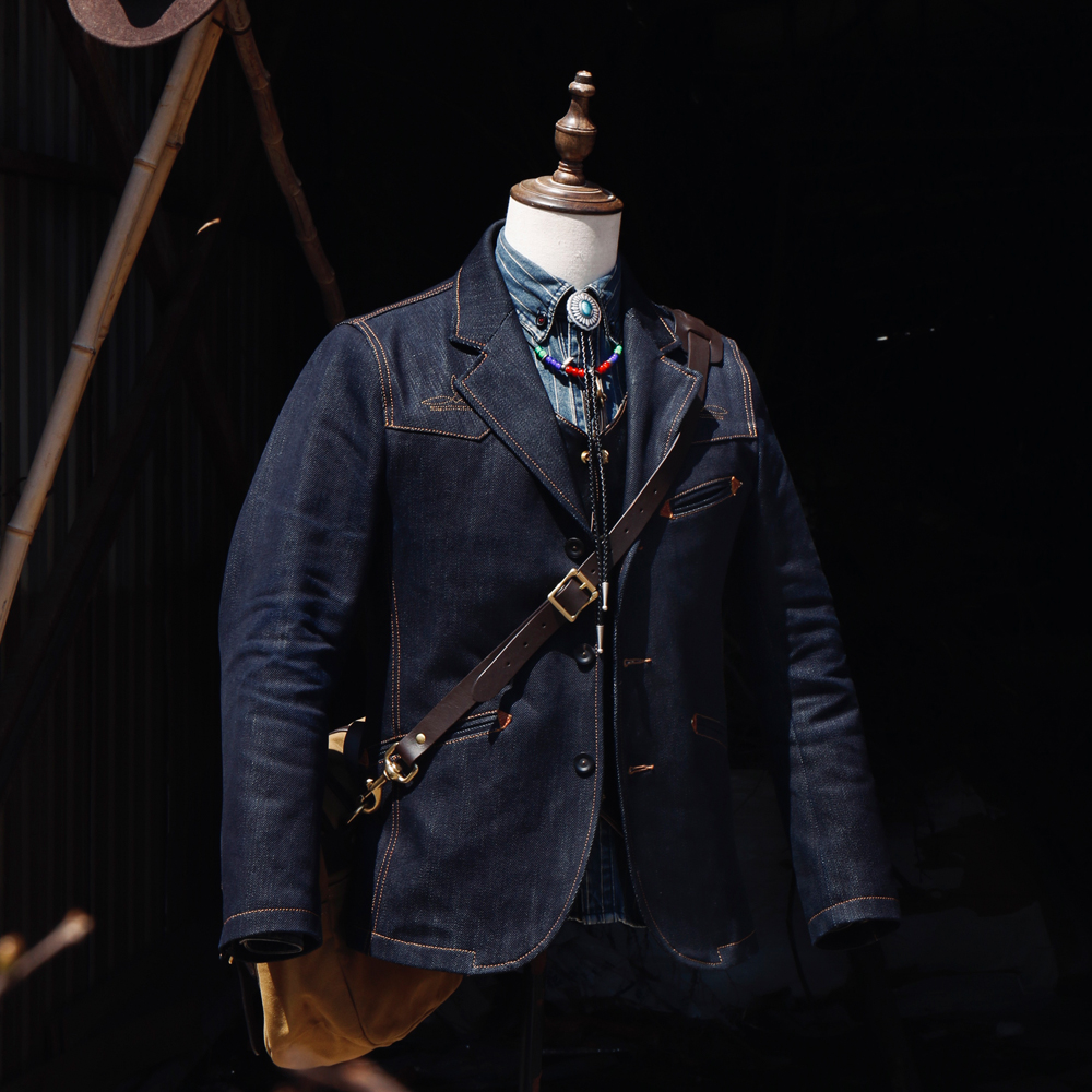 宁缺毋滥！美式复古22oz原色丹宁休闲西服外套三粒扣西部牛仔西装