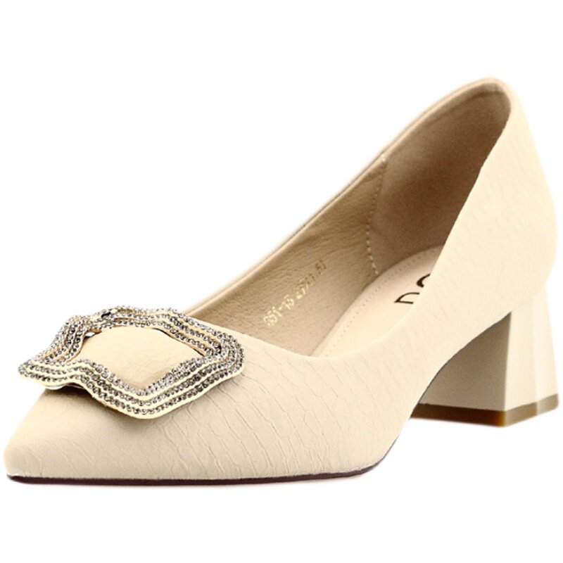 韩版尖头单鞋女鞋水钻高跟鞋真皮新款2021富丽单鞋