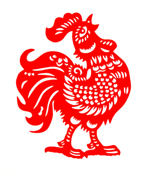 手工剪纸避邪红公鸡窗花贴纸装饰画玻璃门生肖宣纸喜字