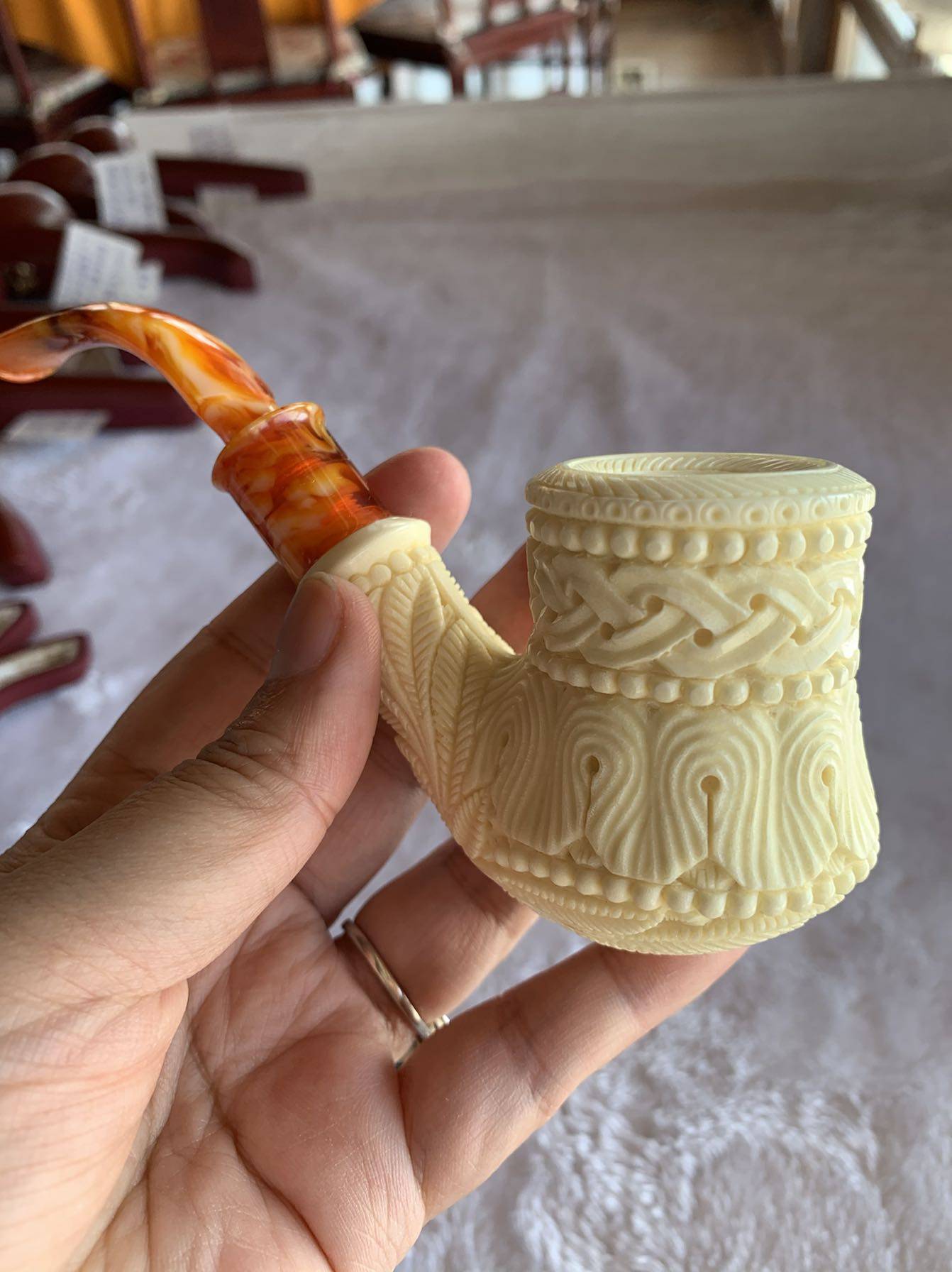 特级大师土耳其海泡石烟斗精雕经典花篮签名古奥烟斗