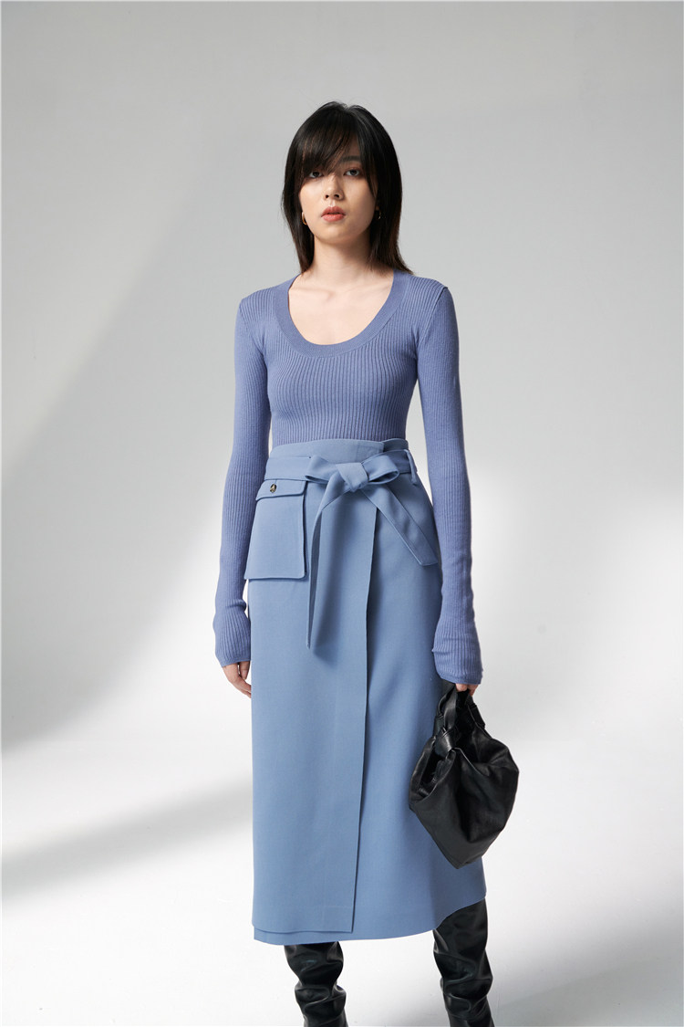 casa162半身裙女秋冬中长时髦腰带工装长裙日本半身裙