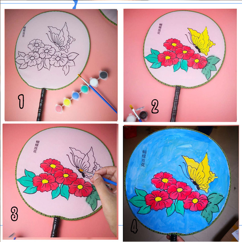 儿童diy涂鸦绘画扇子幼儿园手工制作创意材料包公园摆摊涂色画