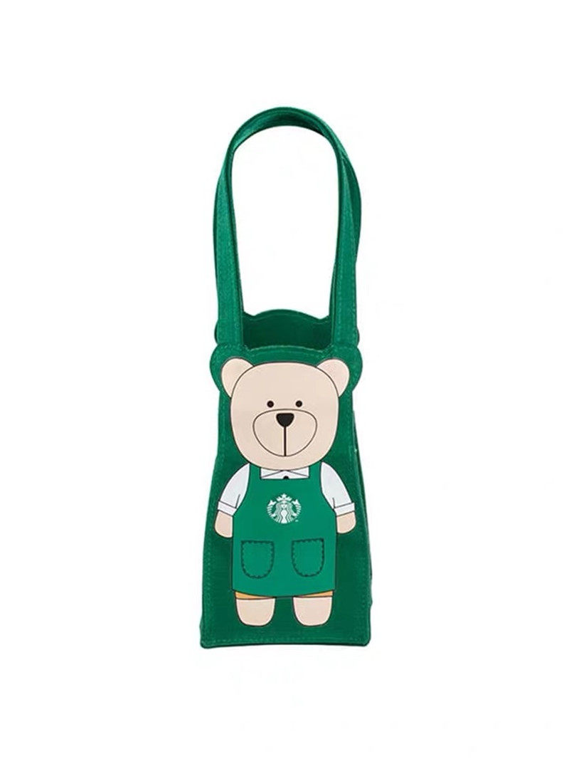 星巴克手提袋帆布袋子便携携手绿色可爱小熊随行购物袋
