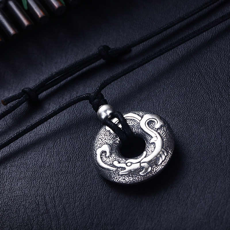 老银匠银饰时尚个性男款吊坠做旧银龙平安扣项链项链
