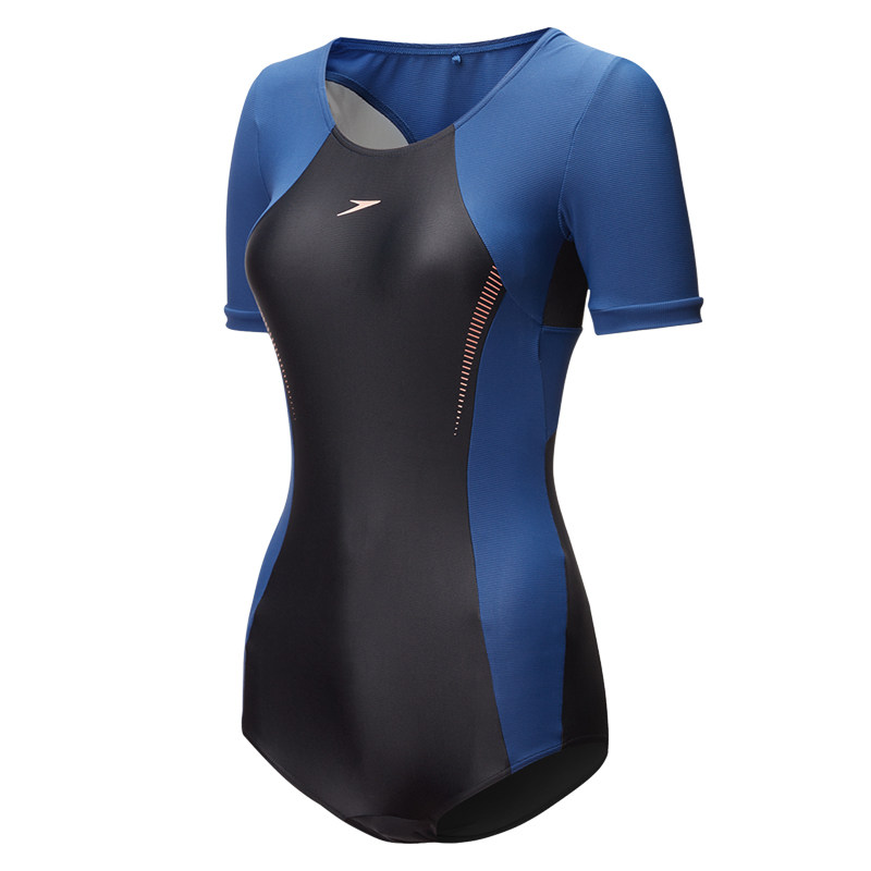 speedo连体平角泳衣专业2021款短袖保守复刻鲨鱼皮连体泳衣