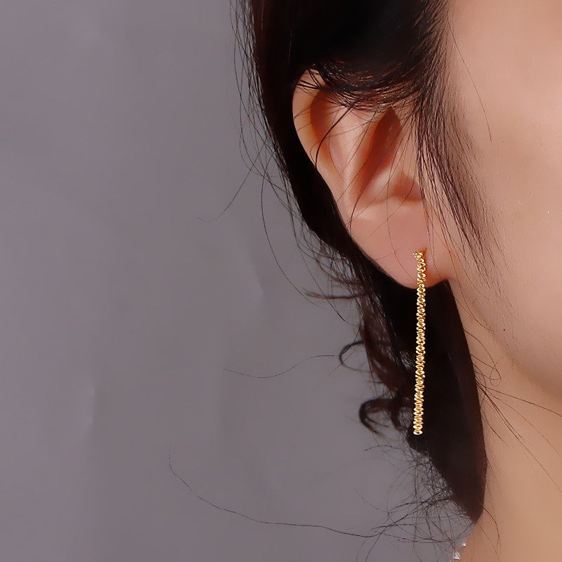 s925一字流苏耳线女法式复古轻奢满天星闪闪耳坠耳环