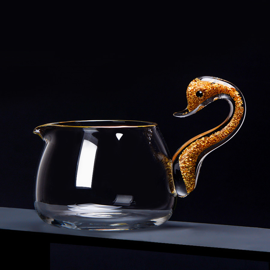 水晶金箔公杯透明耐热玻璃公道杯茶漏套装加厚匀杯功夫茶海分茶器