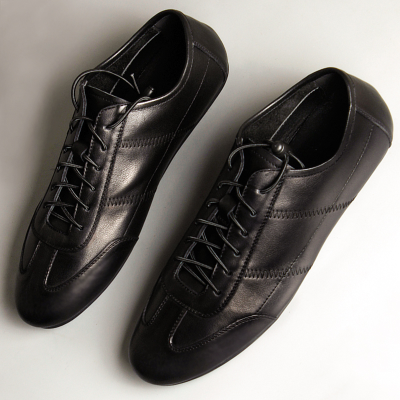 男士休闲皮鞋春季薄款牛皮男鞋透气真皮软皮软底春秋款商务豆豆鞋