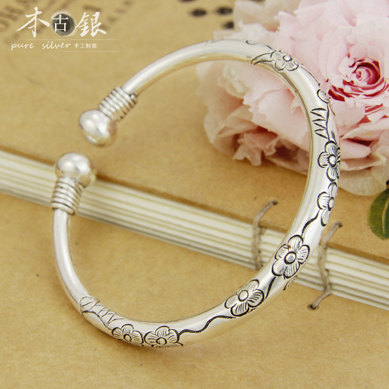 手镯本古银云南纯银手工镯子复古女款开口银饰手镯