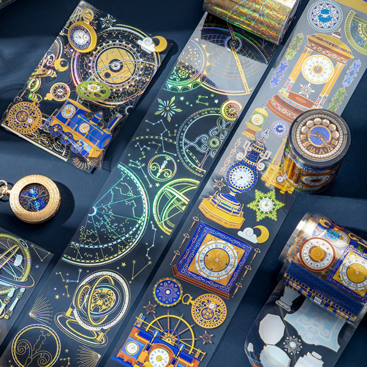 胶带故宫高档星空钟表烫金pet离型贴纸手帐和纸胶带