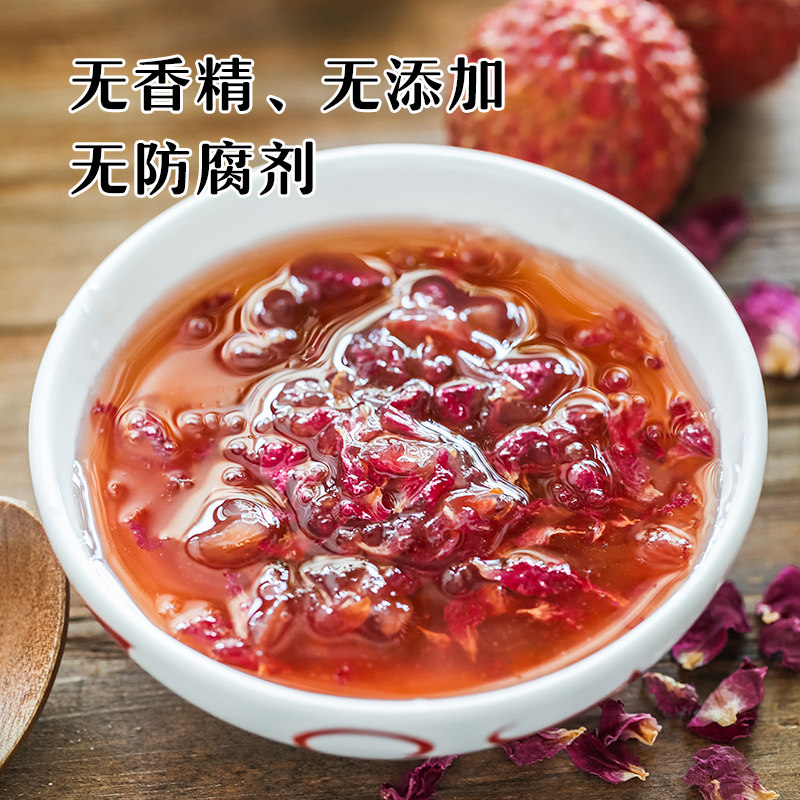 荔枝玫瑰花果茶手工无添加无硫熏重瓣红玫瑰花瓣网红果酱