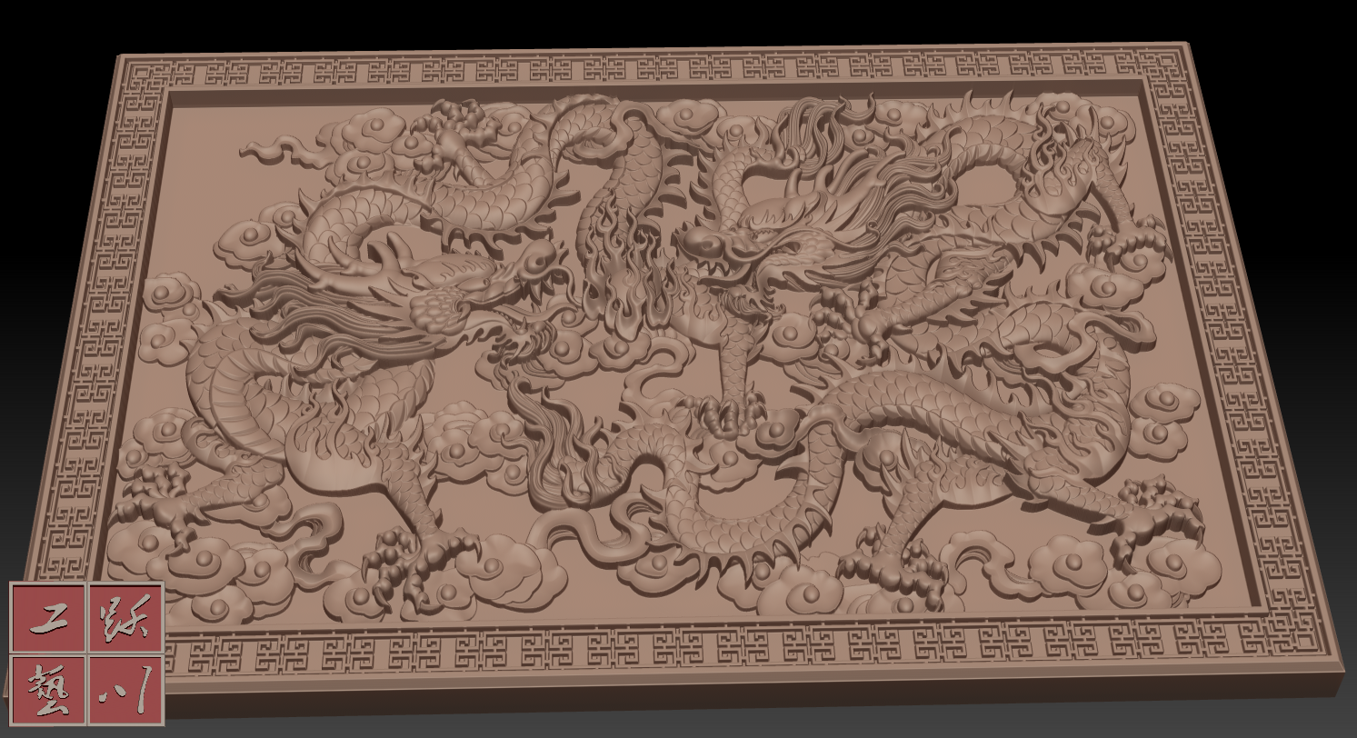 双龙戏珠精雕灰度图木木雕石雕砖雕雕刻素材设计素材