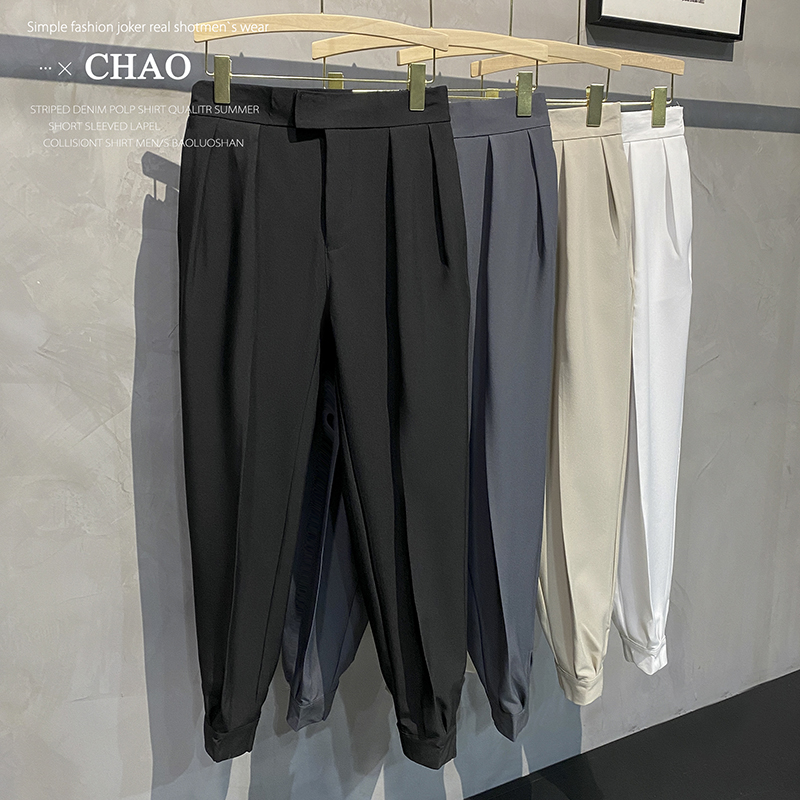 新款魔术贴束脚男高级感西裤百搭春夏季九分西裤休闲魔术贴裤子男