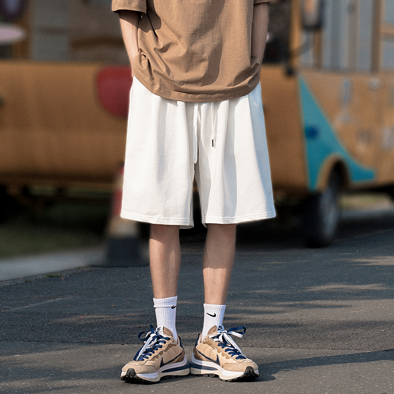 Cityboy白色运动短裤男夏季潮流外穿宽松美式复古休闲中裤五分裤