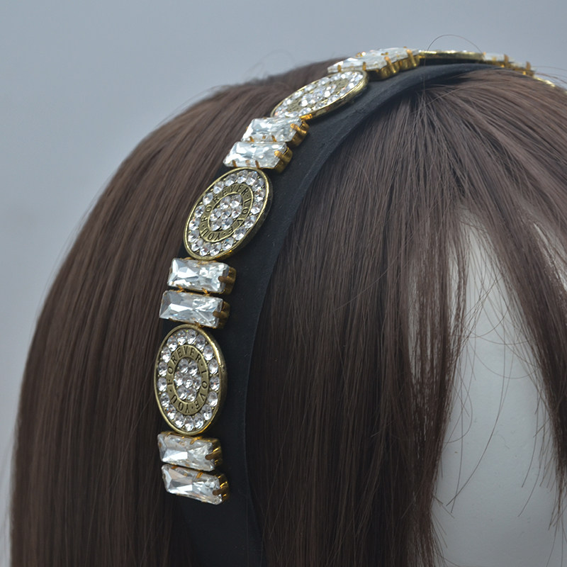 女孩galhouse黑色宽版镶钻宝石钻石发箍重工质感发饰