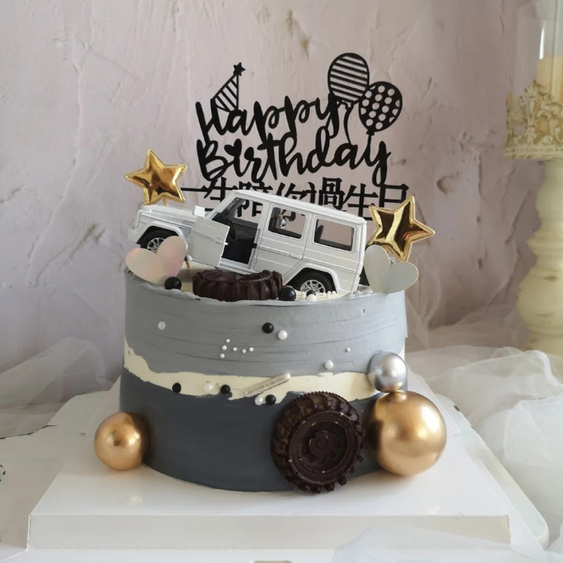 网红父亲节汽车蛋糕装饰摆件大奔越野车模型男神节日装扮用品