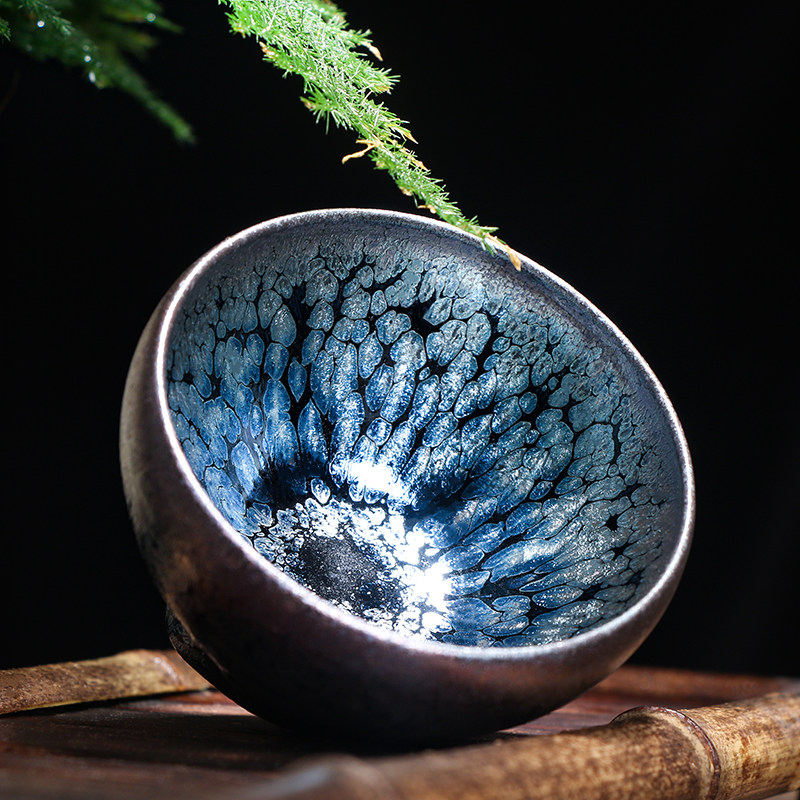 名家叶长青纯手工蓝油滴鹧鸪斑建盏铁胎功夫茶杯主人杯陶瓷茶具
