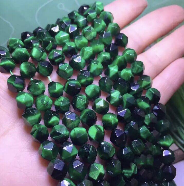 天然虎眼石绿虎钻石切角半成品散珠刻面珠隔珠串珠其他diy饰品配件