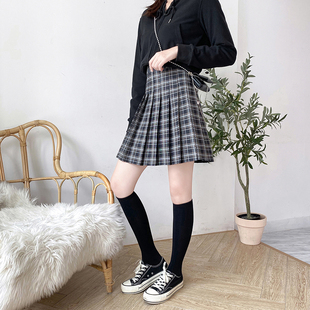 两种长度 百褶裙女春秋高腰显瘦加长款 格裙格子半身裙 2021新款