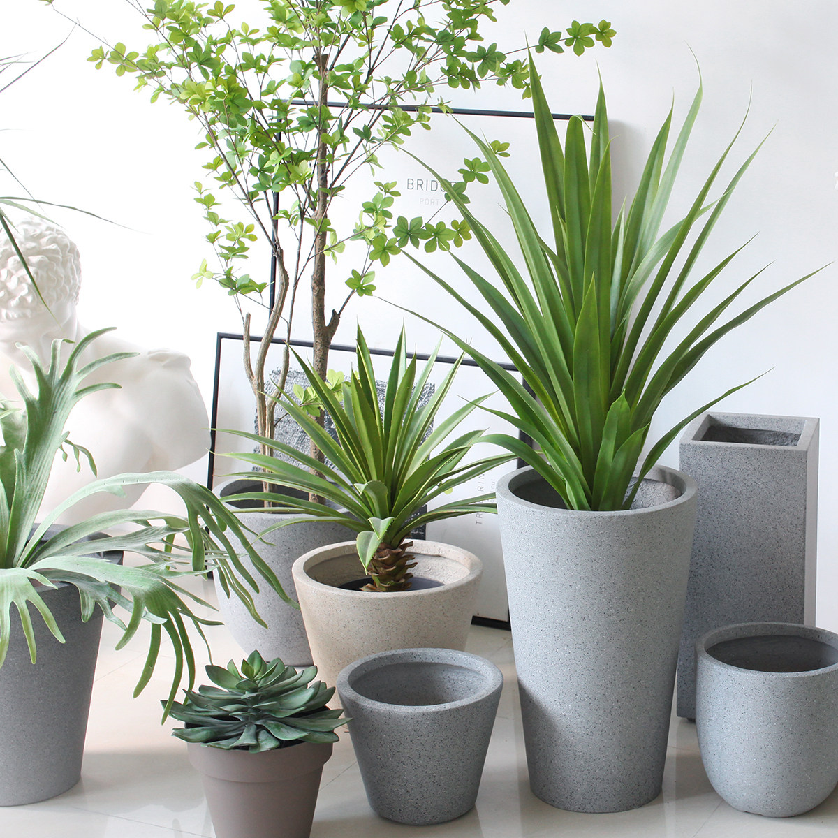 西西里砂岩系列灰色落地花盆现代简约别墅酒店花器花盆