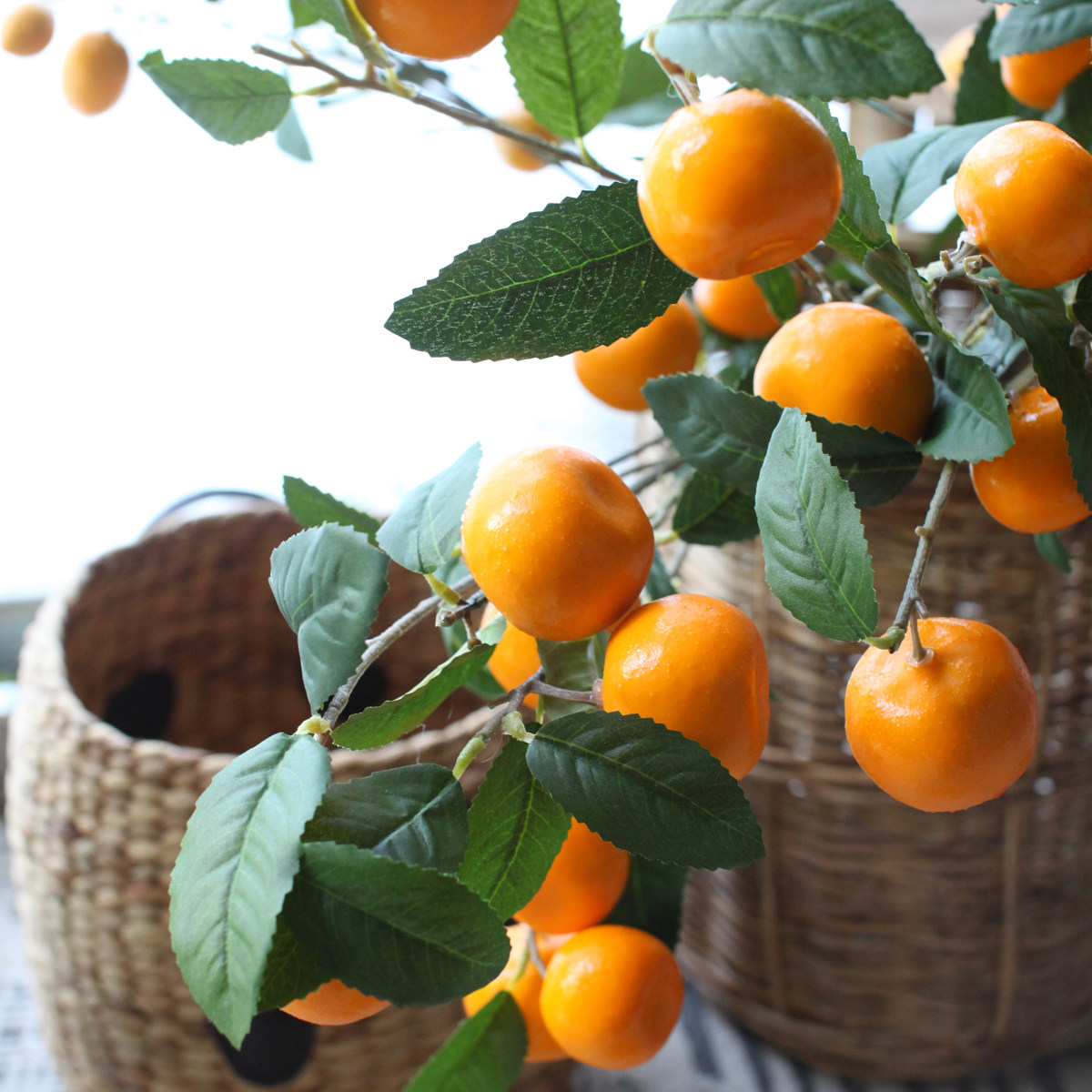 西西里新品仿真桔子果枝树枝橘子红了乡村乡村风风格仿真花