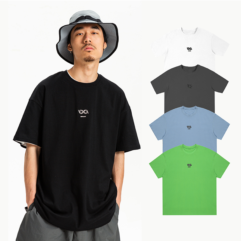 BIPOLAR基础胶章短袖男国潮牌百搭夏季宽松黑白蓝绿色半袖情侣T恤