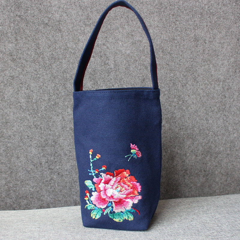 包邮2021夏季新品民族风绣花帆布手提包逛街休闲立体水桶化妆女包