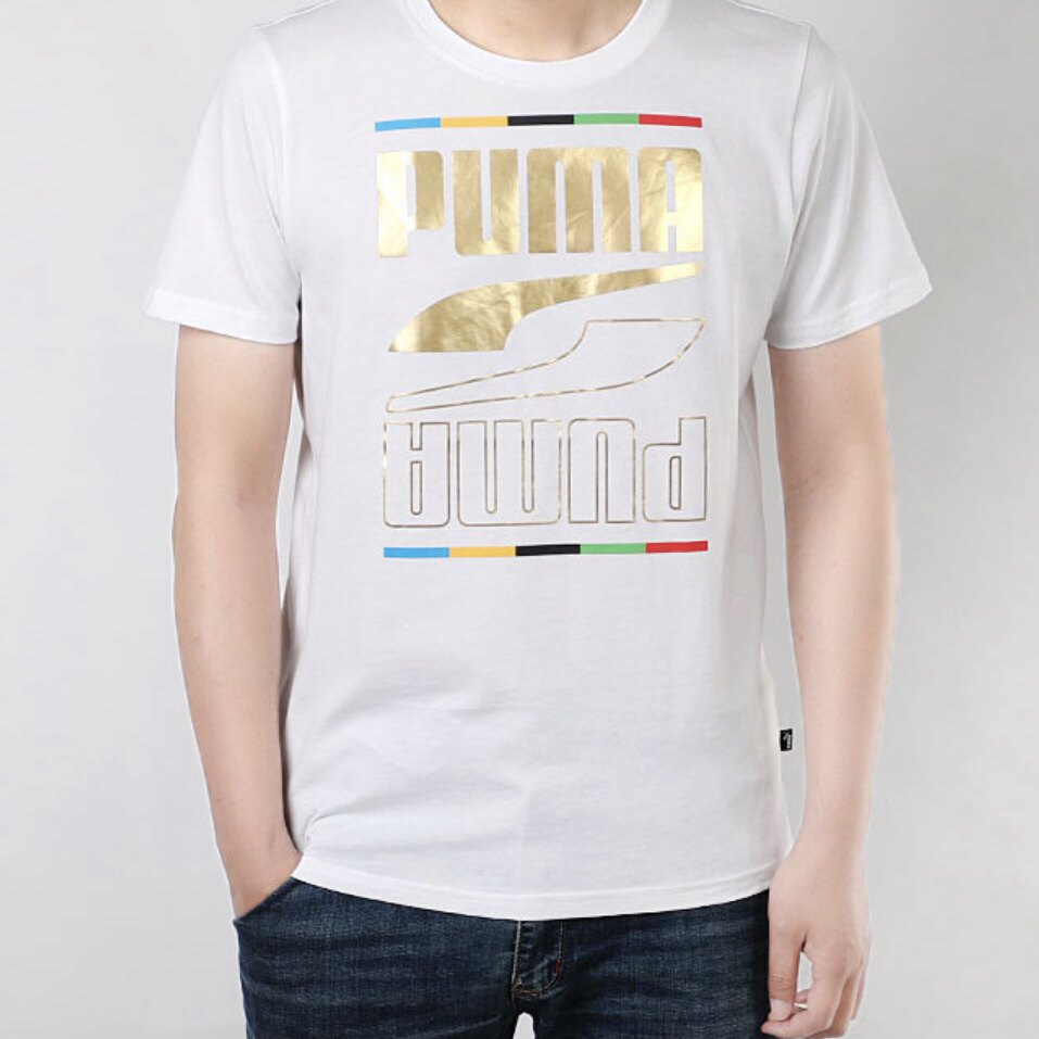 puma彪马胶印logo男子夏季印花圆领纯棉运动运动t恤