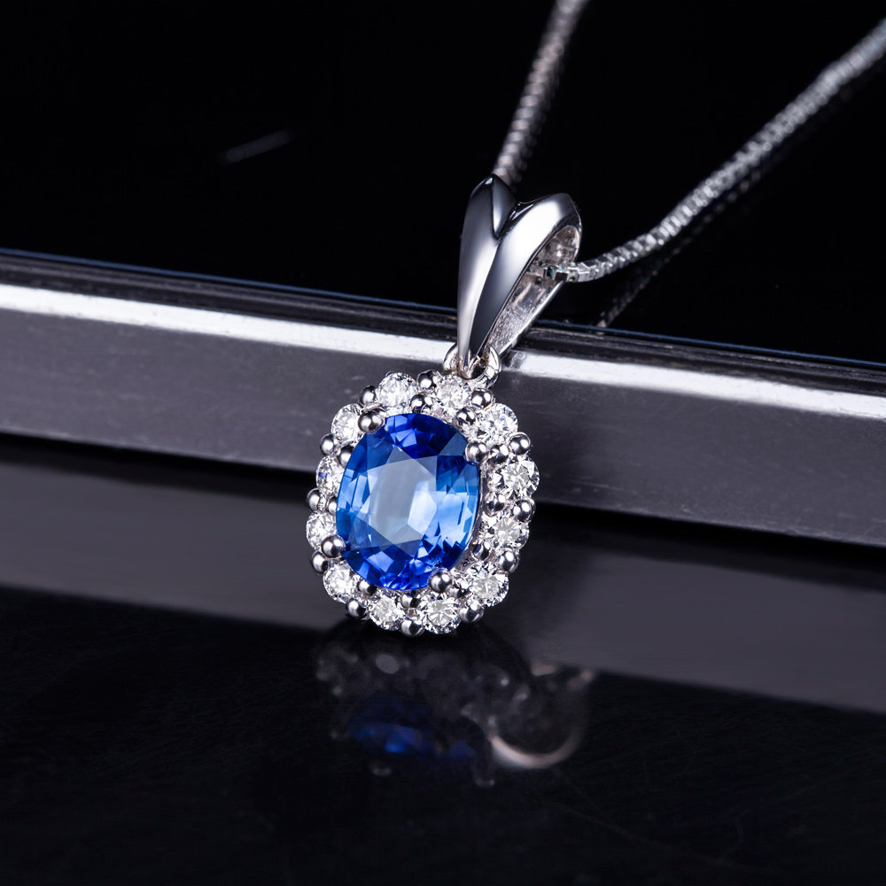 缘彩金钻石项链宝石钻石18k珠宝吊坠蓝宝石蓝蓝颈饰