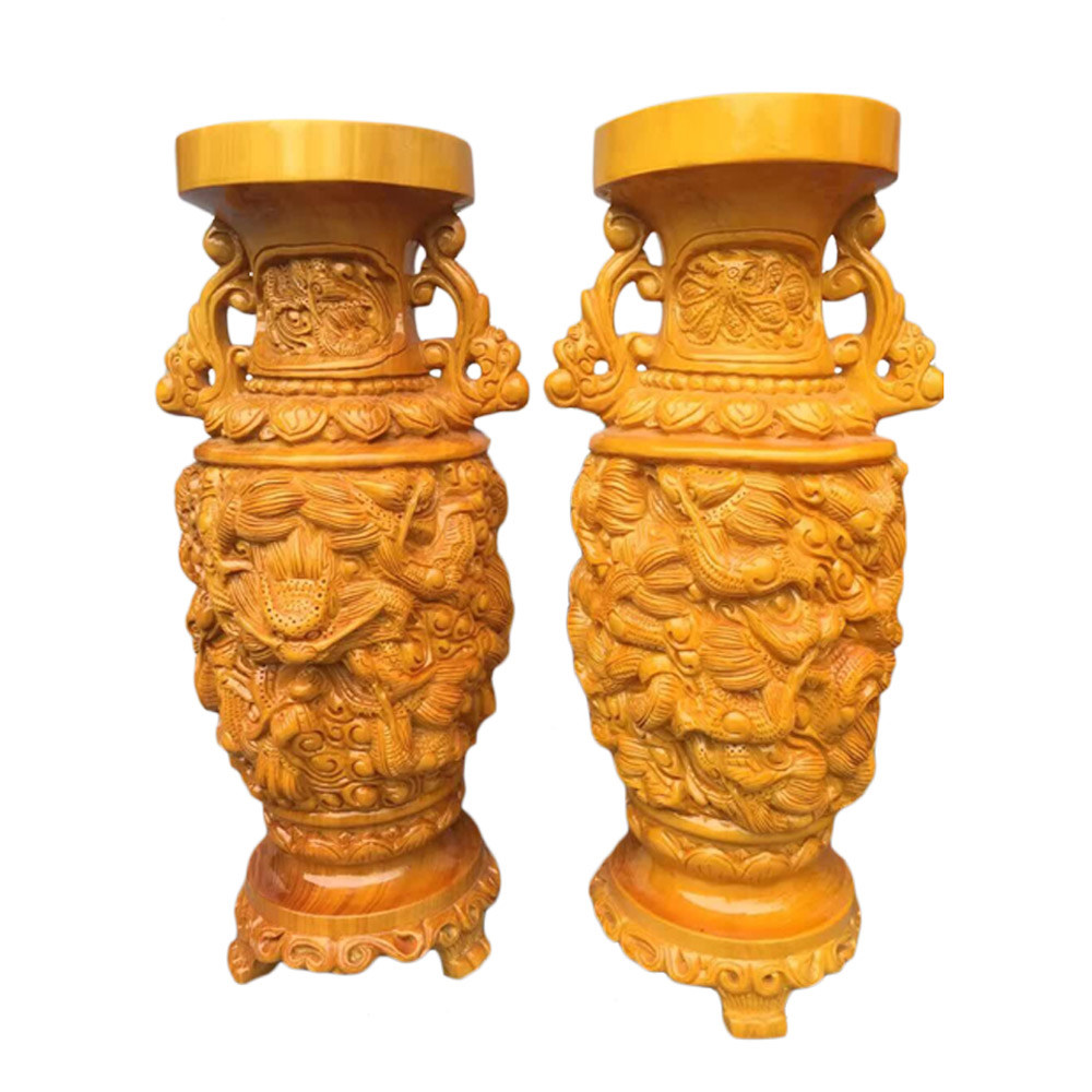 香榧花瓶九龙五龙木雕榧木工艺品木雕